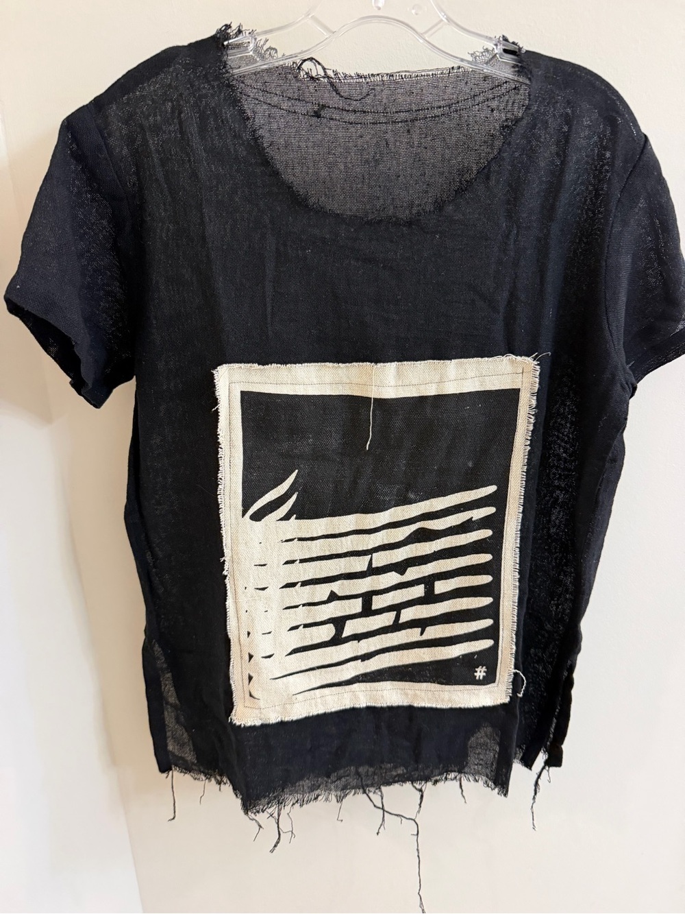 Black Graphic Short-Sleeve Women's  gauze Top, one size